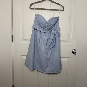 Southern Frock Caroline Blue/white seersucker strapless dress Size 6